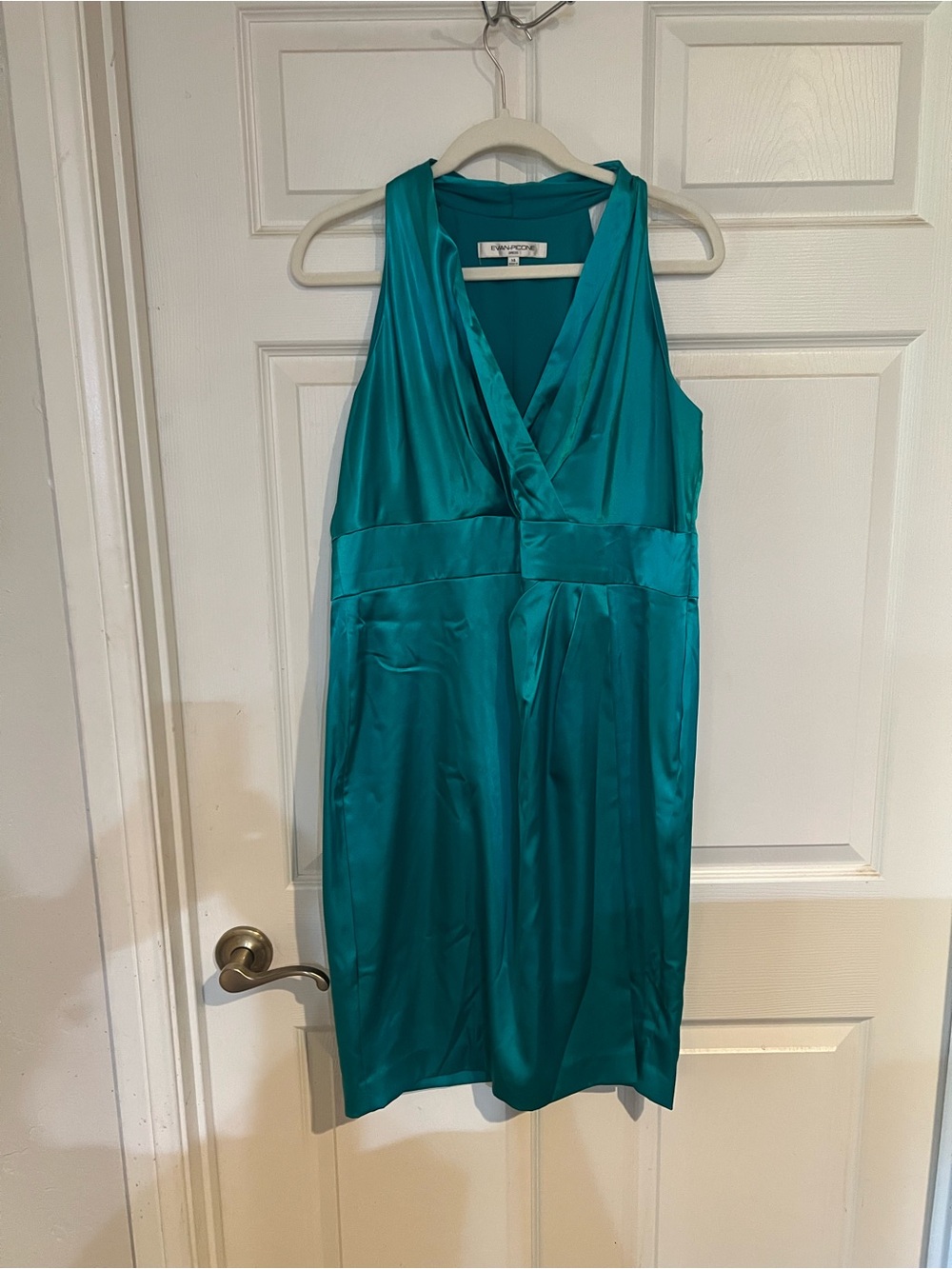 Evan Picone Teal Satin One-Shoulder Sheath Dress